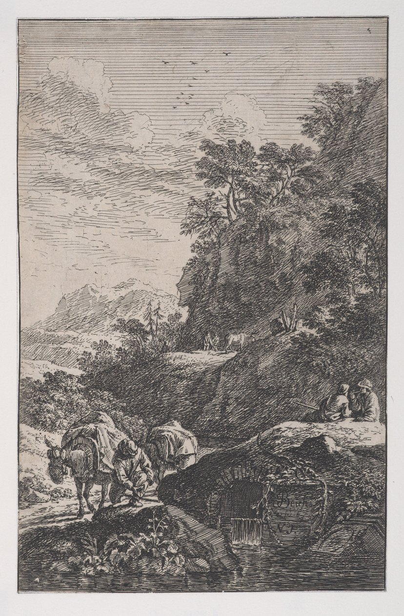 Planche 1 : un paysan vérifiant le sabot de sa mule près d