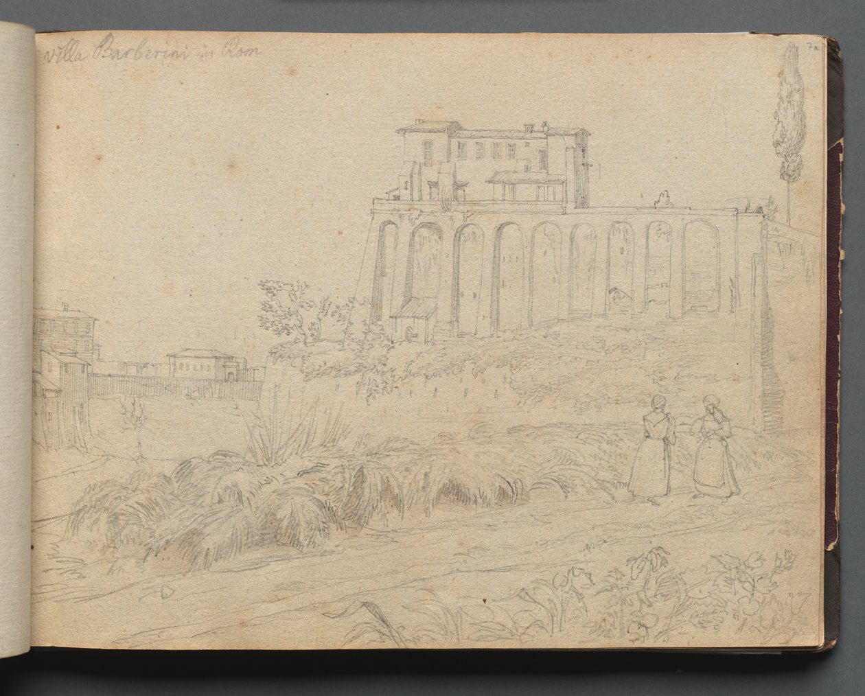 Album avec des vues de Rome et des environs, études de paysage, page 07a : "Villa Barberini à Rome" - Franz Johann Heinrich Nadorp
