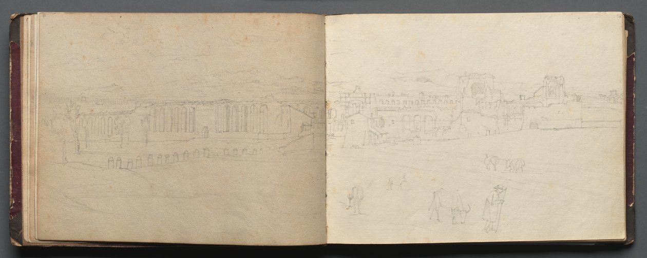 Album avec des vues de Rome et des environs, études de paysage, page 08b et 09a : Vue panoramique de Rome - Franz Johann Heinrich Nadorp