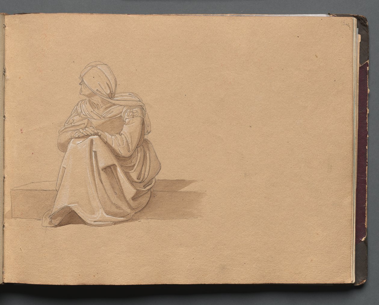 Album avec des vues de Rome et des environs, études de paysage, page 19a : Figure féminine assise - Franz Johann Heinrich Nadorp