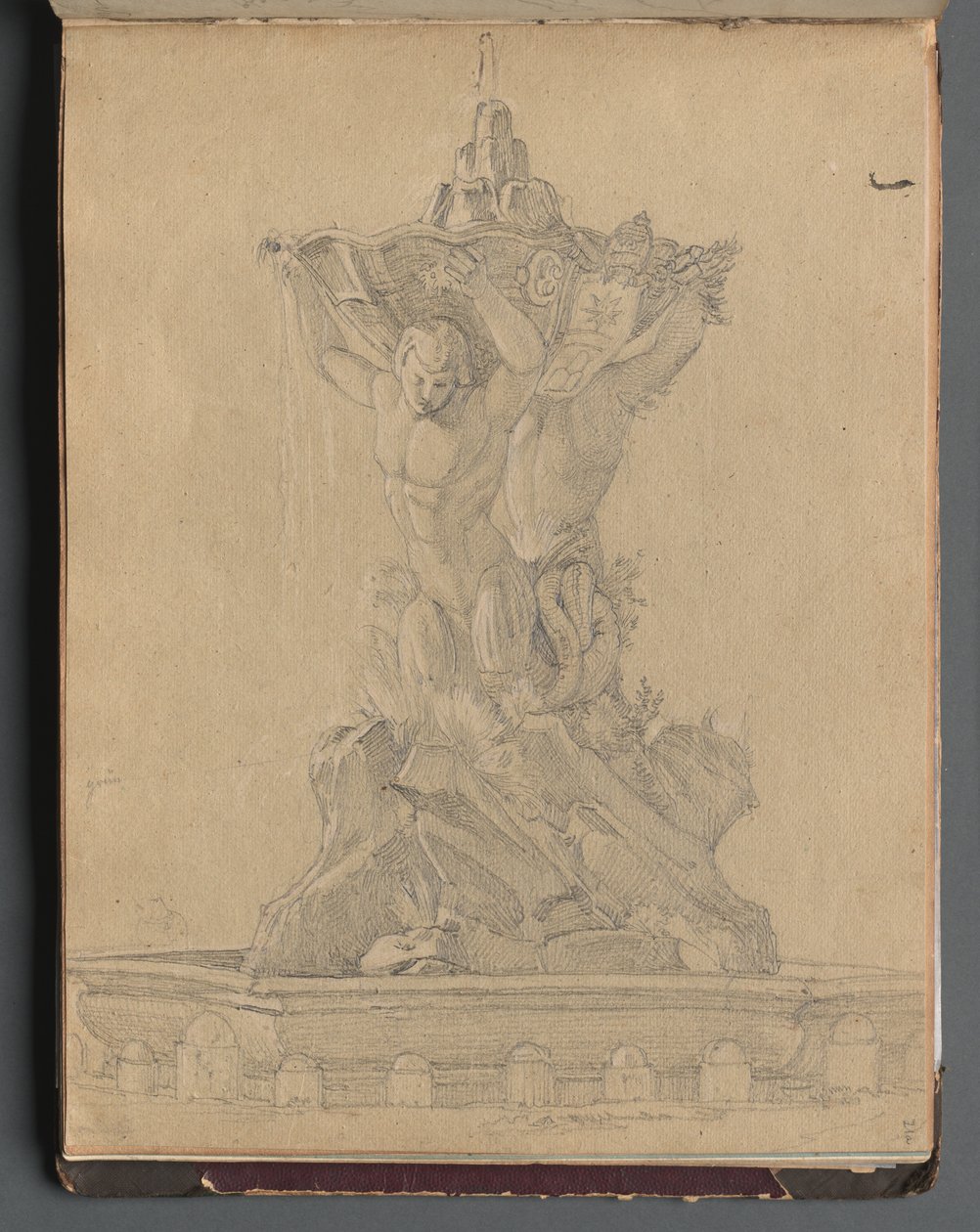 Album avec vues de Rome et des environs, études de paysages, page 21a : Fontaine romaine - Franz Johann Heinrich Nadorp