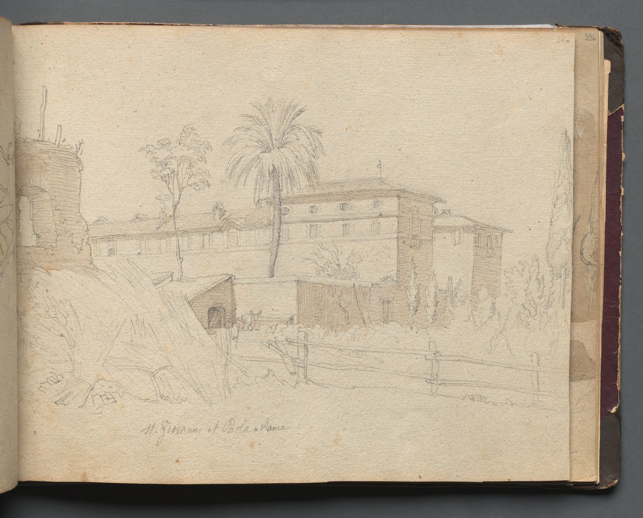 Album avec des vues de Rome et des environs, études de paysage, page 38a : Saint Giovanni e Paolo, Rome - Franz Johann Heinrich Nadorp