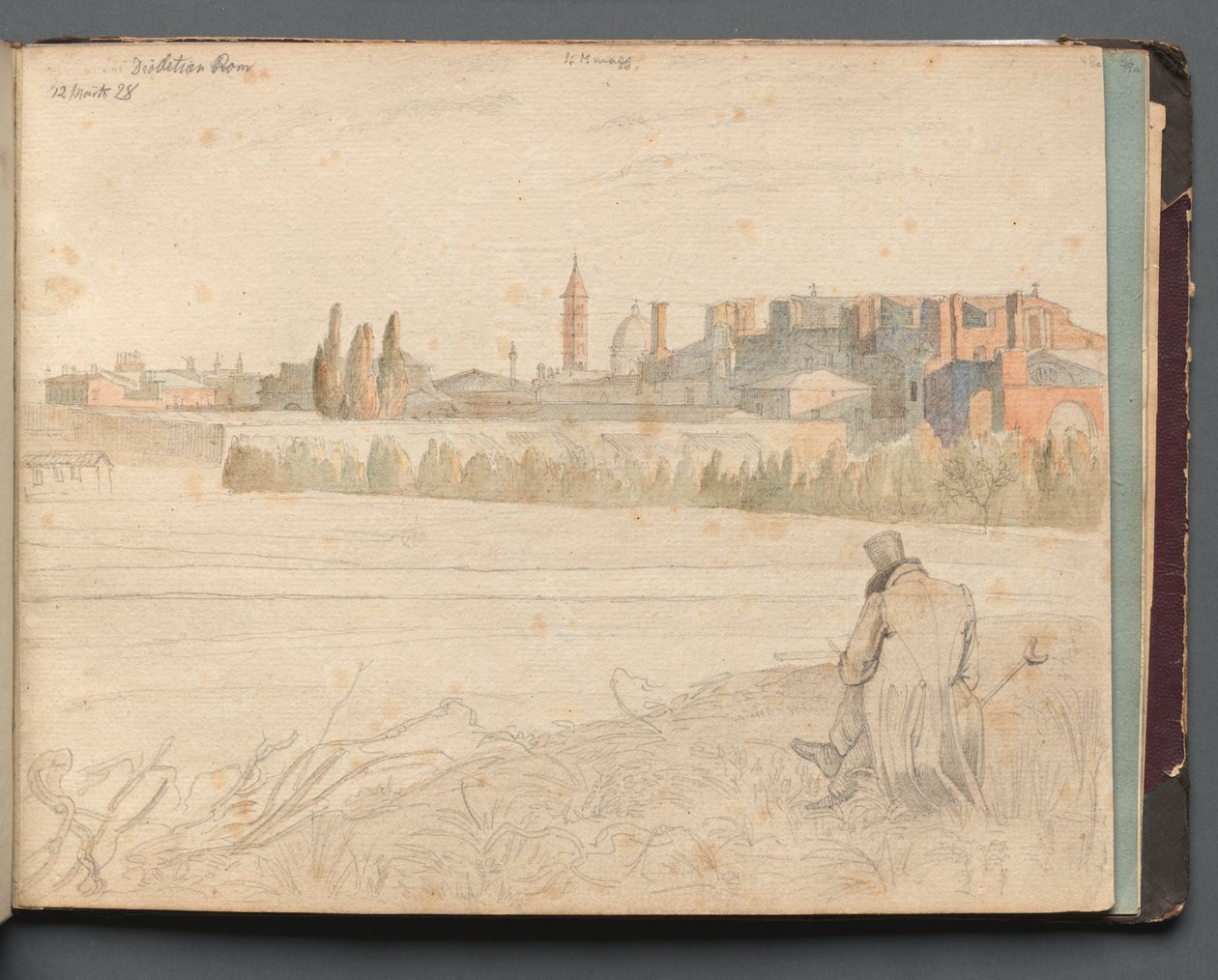 Album avec des vues de Rome et des environs, études de paysage, page 48a : Vue panoramique romaine - Franz Johann Heinrich Nadorp