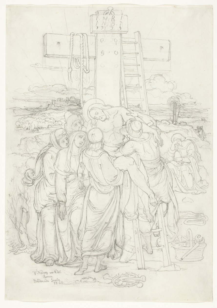 Descente de Croix avec une Silhouette de Jérusalem en Arrière-Plan - Franz Johann Heinrich Nadorp