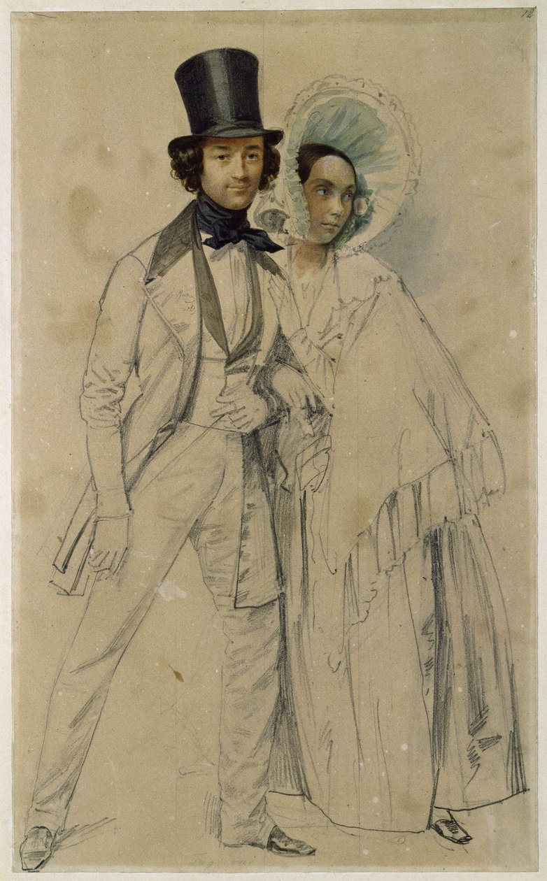 Les époux Paul et Amalie Taglioni (Étude pour le tableau « Parade du premier régiment de la garde à pied », 1839) - Franz Krüger