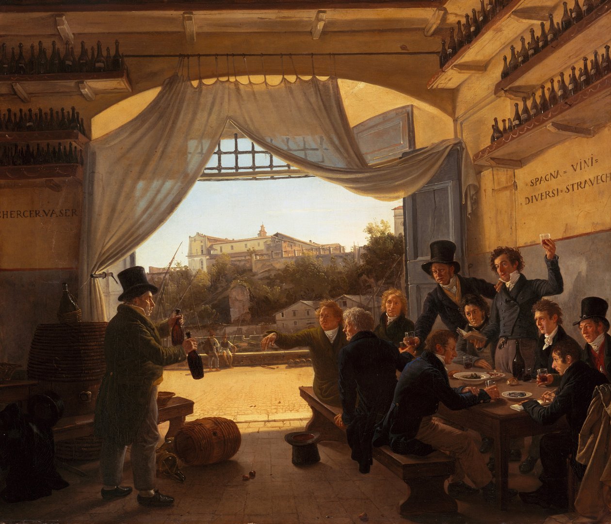 French : Le prince héritier Ludwig à la taverne de vin espagnole à Rome Crown Prince Ludwig in the Spanish Wine Tavern in Rome - Franz Ludwig Catel