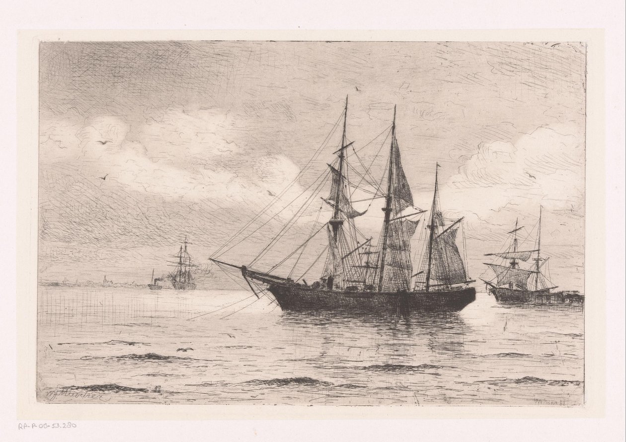 Paysage marin avec un trois-mâts et d