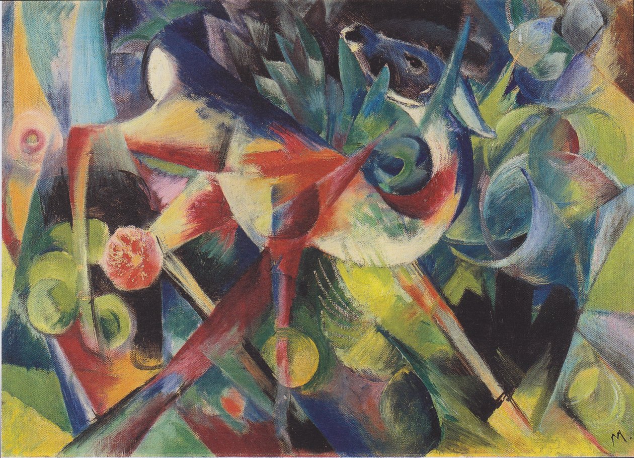 Cerf dans un jardin de fleurs - Franz Marc