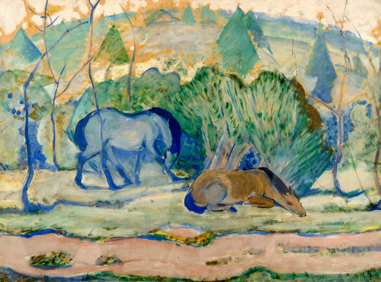 Chevaux au pâturage Chevaux dans un paysage - Franz Marc