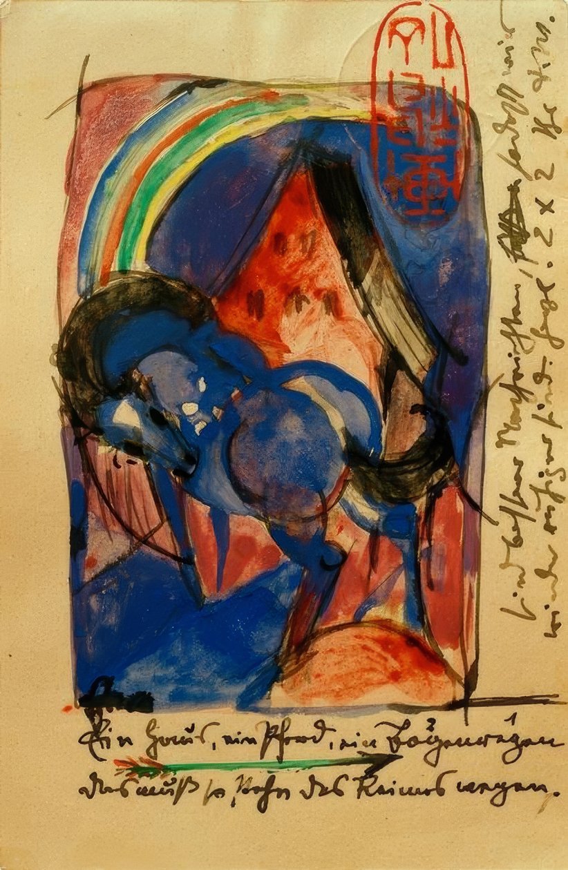 Cheval et maison avec arc-en-ciel - Franz Marc