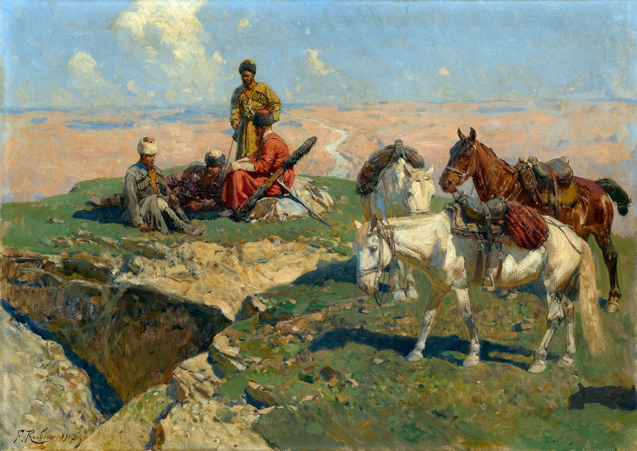 La halte des guerriers du Caucase - Franz Roubaud