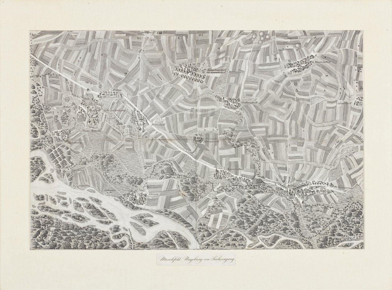 Carte en perspective du Marchfeld. Les environs de Sachsengang - Franz Xaver Schweickhardt