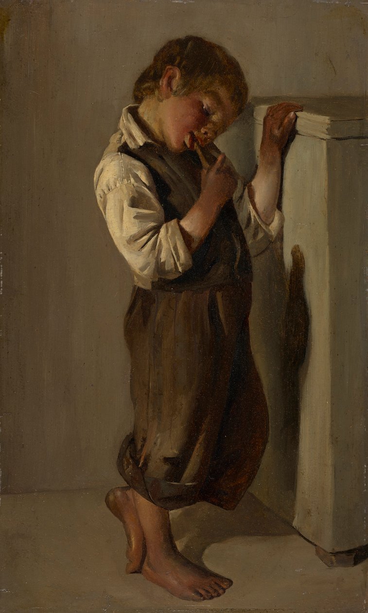 Un jeune paysan en train de manger du pain dans la salle à manger - Franz von Lenbach