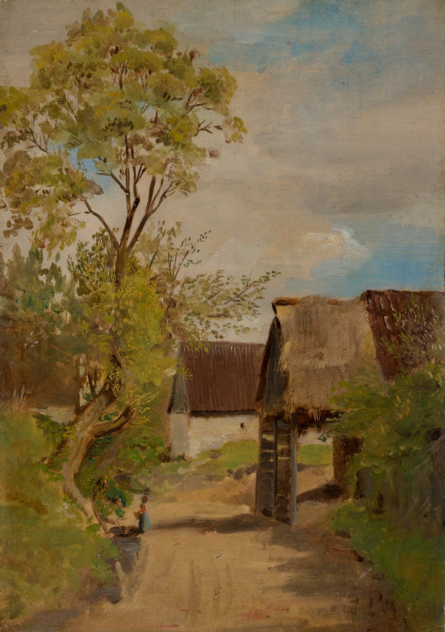 Rue de village à Aresing (?) avec une figure féminine - Franz von Lenbach