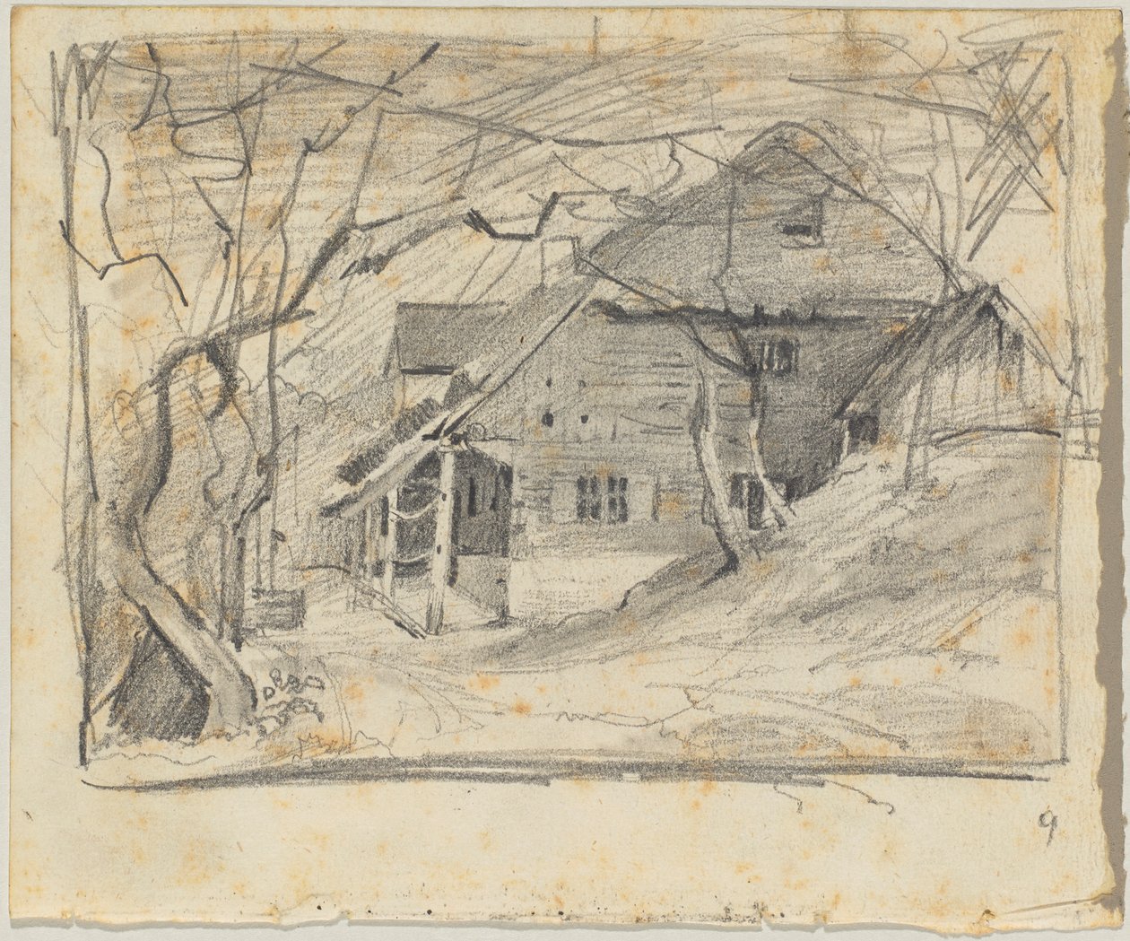 Ferme sous des arbres dénudés - Franz von Lenbach