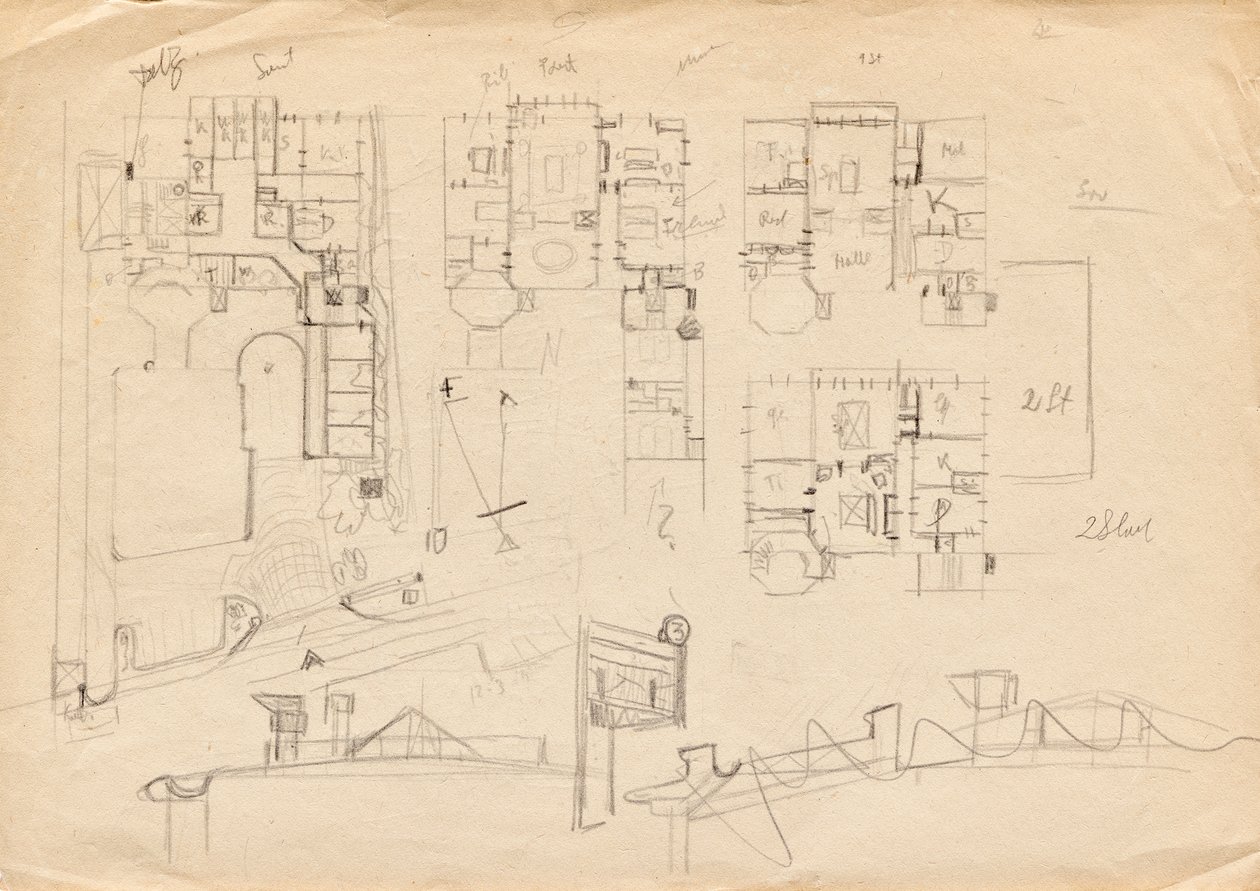 Croquis pour la villa atelier de Matsch - Plans et construction du toit - Franz von Matsch