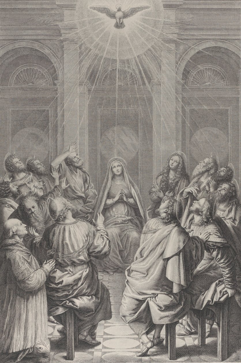 La Pentecôte, avec les apôtres et la Vierge assis en cercle, le Saint-Esprit ap..., 1729-40 - Frédéric Horthemels