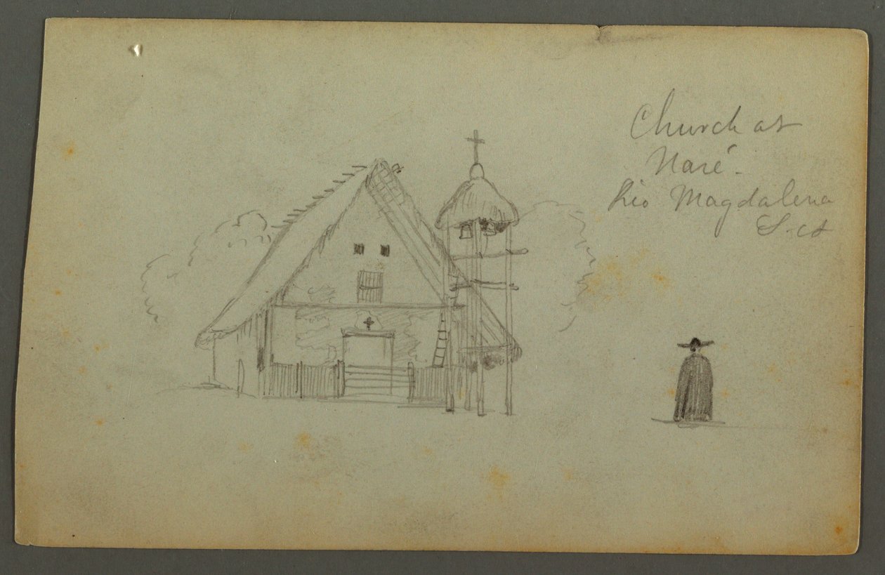 Dessin, Église à Naré, Rio Magdalena, Colombie - Frederic Edwin Church