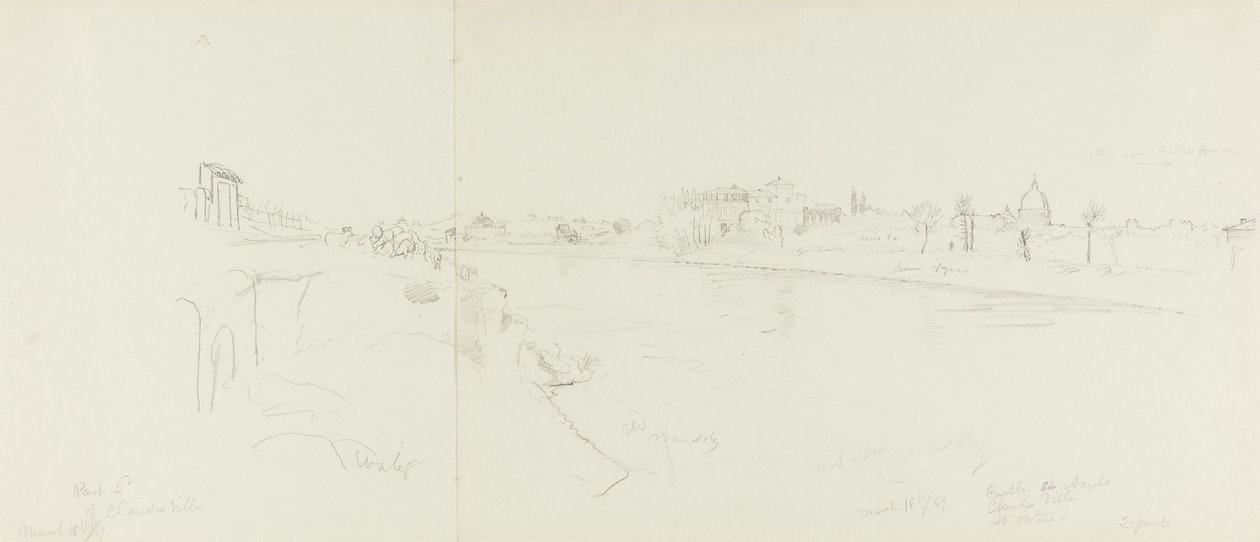 Vue paysagère de Rome depuis les rives du Tibre, avec des vues lointaines du château Sant Ange... - Frederic Edwin Church