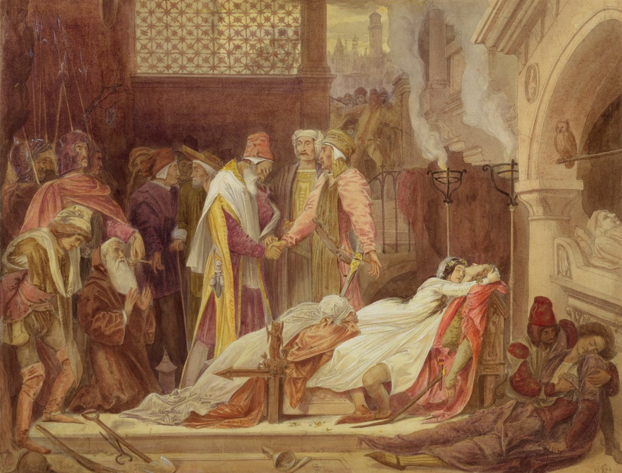 La Réconciliation des Montaigus et des Capulets, vers 1854 - Frederic Leighton