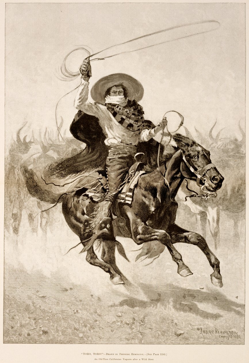 Toro, Toro!, un vieux vaquero californien après un taureau sauvage - Frederic Remington
