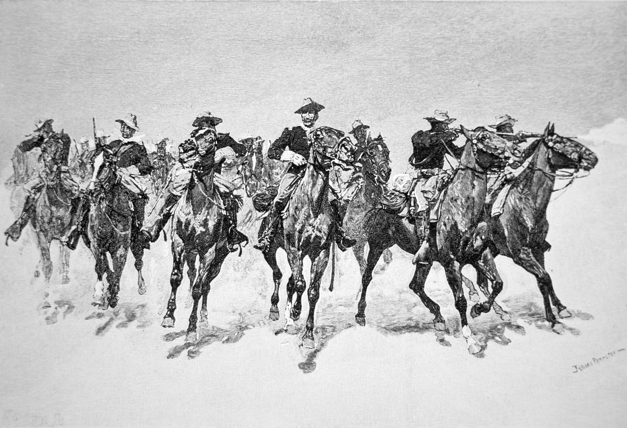 Les soldats de couleur du capitaine Dodge à la rescousse (gravure) - Frederic (after) Remington