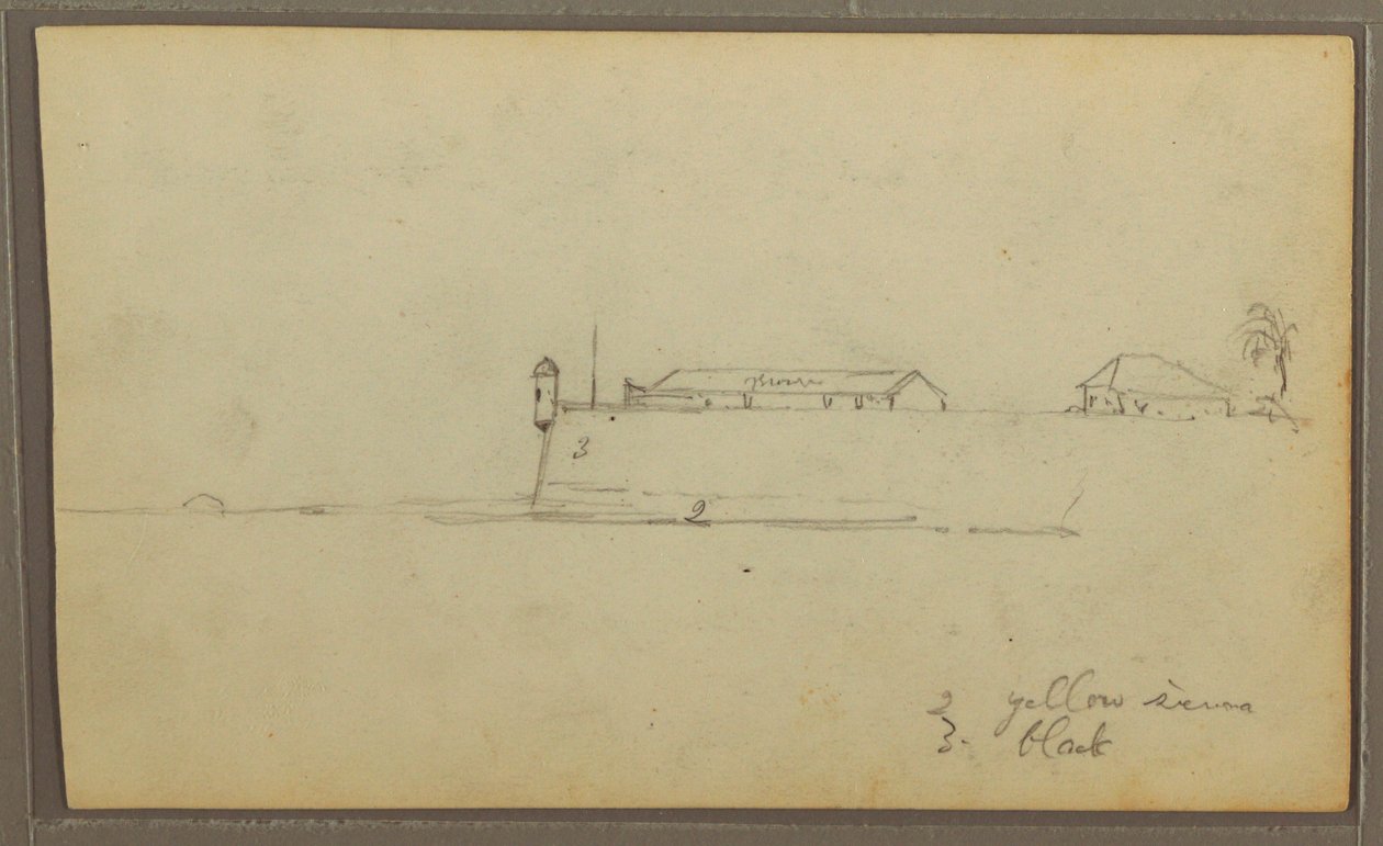 Dessin, un fort ; au verso : croquis botaniques, maison, 1857 - Frederic Edwin Church