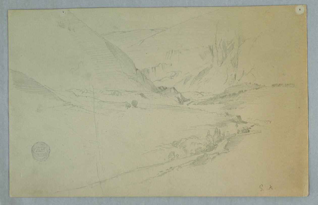 Dessin, vallée de montagne andine avec ruisseau sinueux, Colombie ou Équateur, 1857 - Frederic Edwin Church