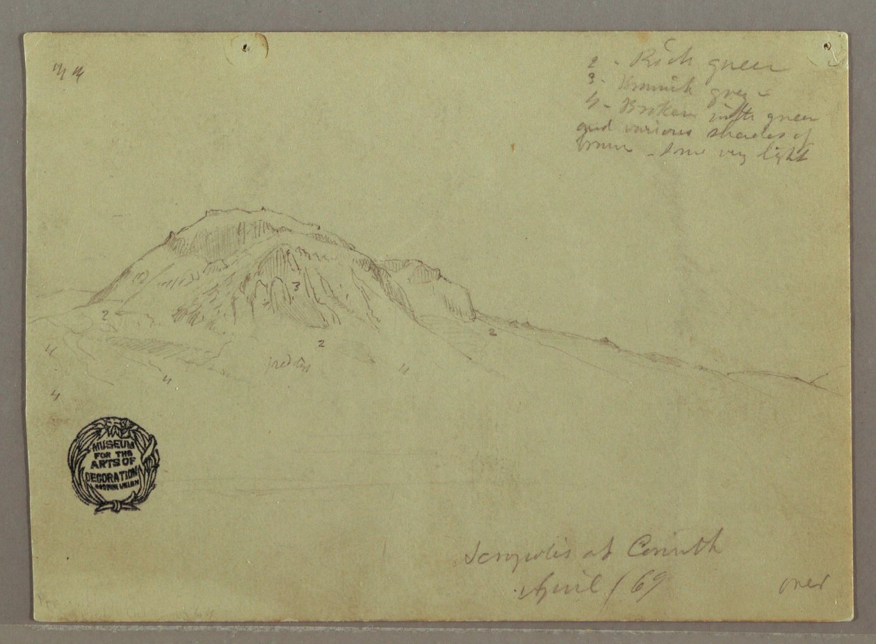 Dessin, Colline nue, Acropole de Corinthe, Grèce, avril 1869 - Frederic Edwin Church