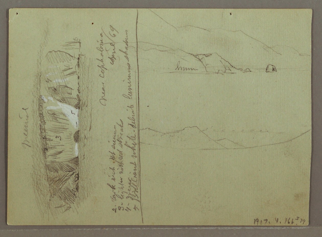 Dessin, Colline nue, Acropole de Corinthe, Grèce, avril 1869 - Frederic Edwin Church