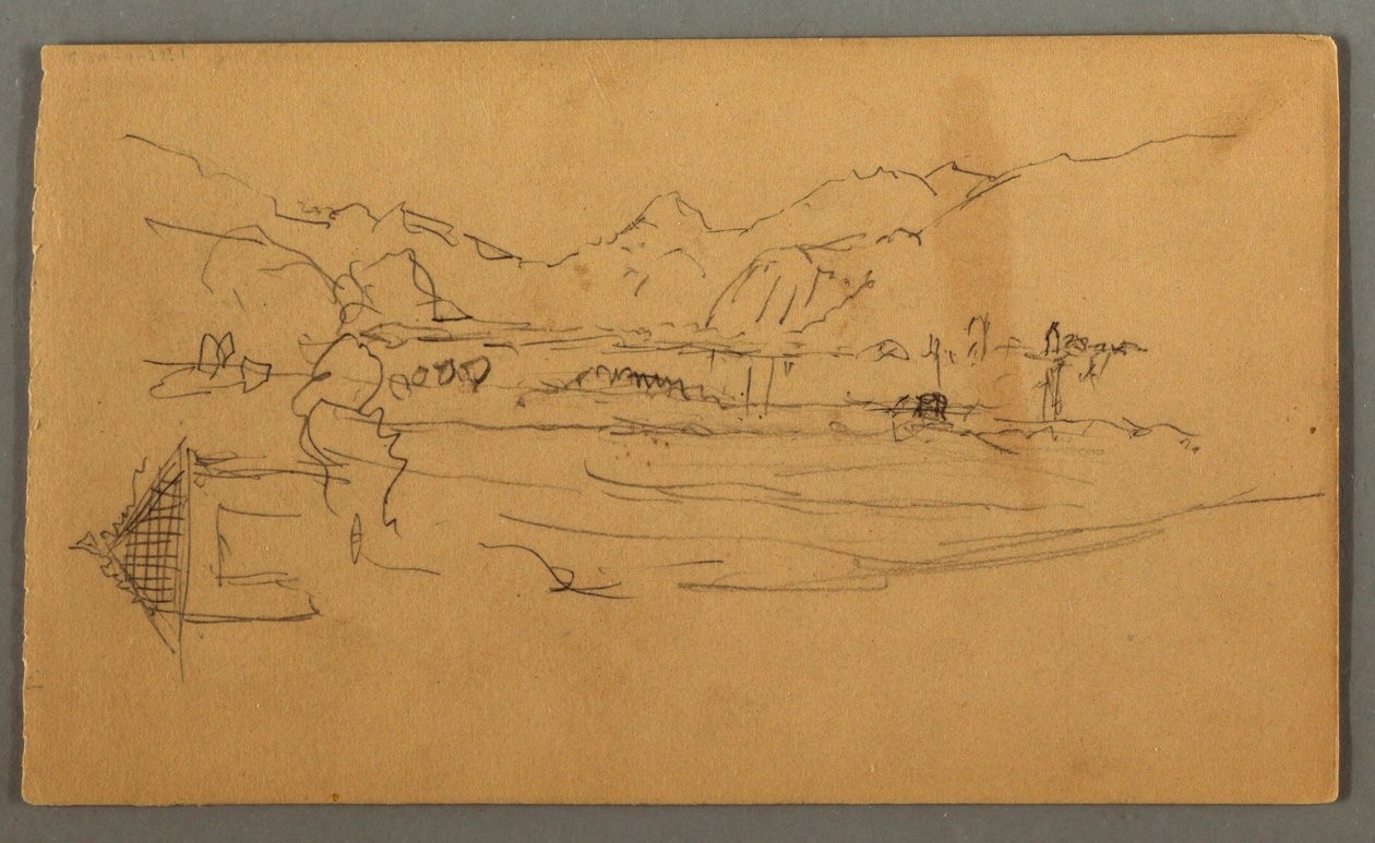 Dessin, Vallée large, hangar, St. Gilgen, Autriche, peut-être 1868 - Frederic Edwin Church