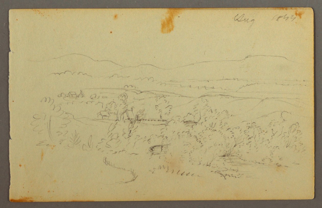 Dessin, large vallée avec des fermes, 1844 - Frederic Edwin Church