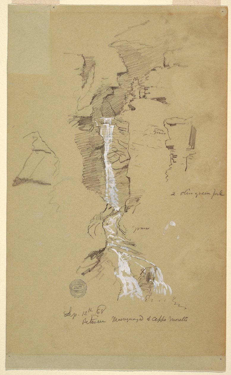 Dessin, Cascade entre Ceppo Morelli et Macugnaga - Frederic Edwin Church