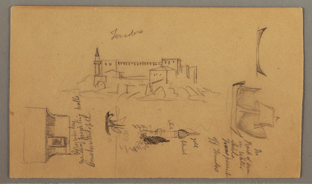 Dessin, château, minaret, voiliers, maison, mai 1868 - Frederic Edwin Church
