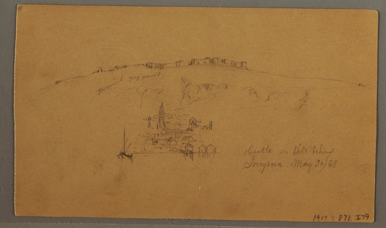 Dessin, château, minaret, voiliers, maison, mai 1868 - Frederic Edwin Church