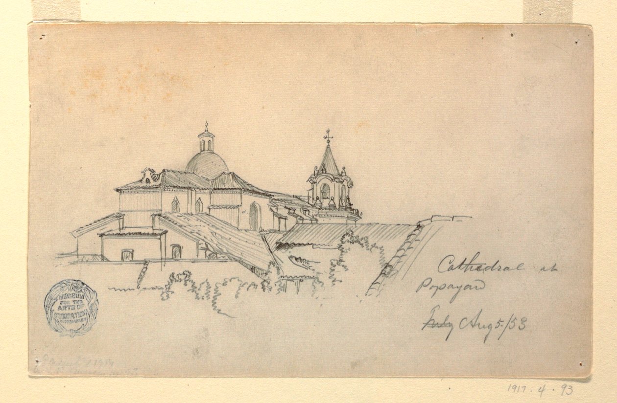 Dessin, cathédrale de Popayan, Colombie, 5 août 1853 - Frederic Edwin Church