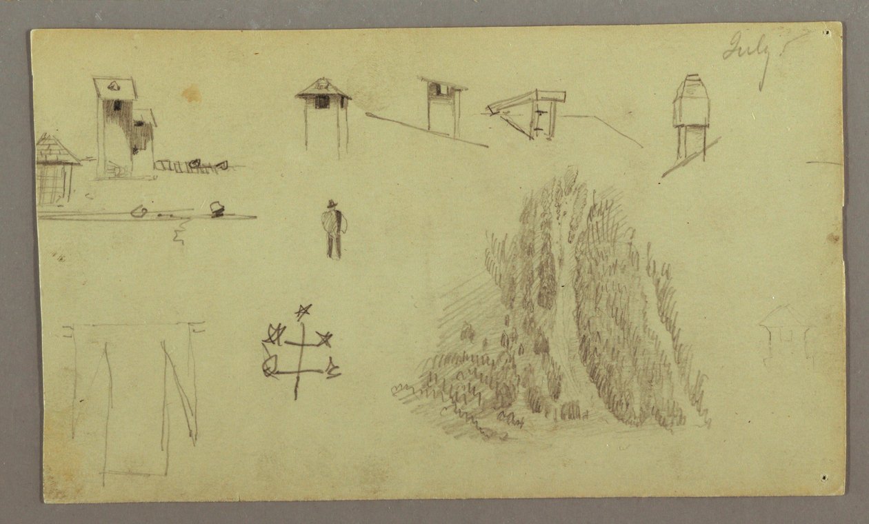 Dessin, cheminées, cascades, personnages, etc., juillet 1868 peut-être - Frederic Edwin Church