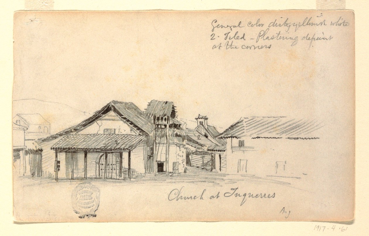 Dessin, église de Tuquerres, Colombie, août 1853 - Frederic Edwin Church