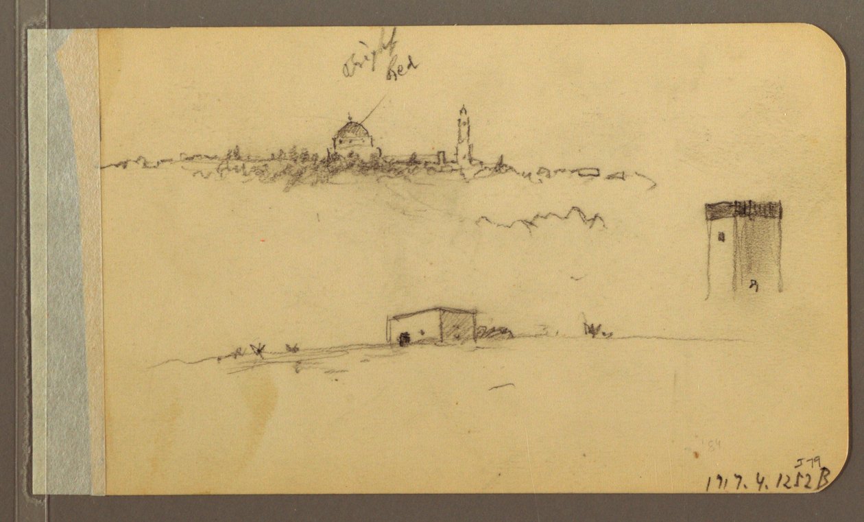 Dessin, église, tour, maison ; verso : chaîne de montagnes, 1889 - Frederic Edwin Church