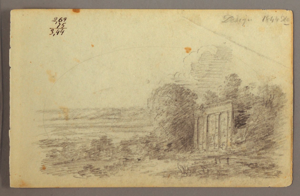 Dessin, ruine classique, arbres, 1844 - Frederic Edwin Church