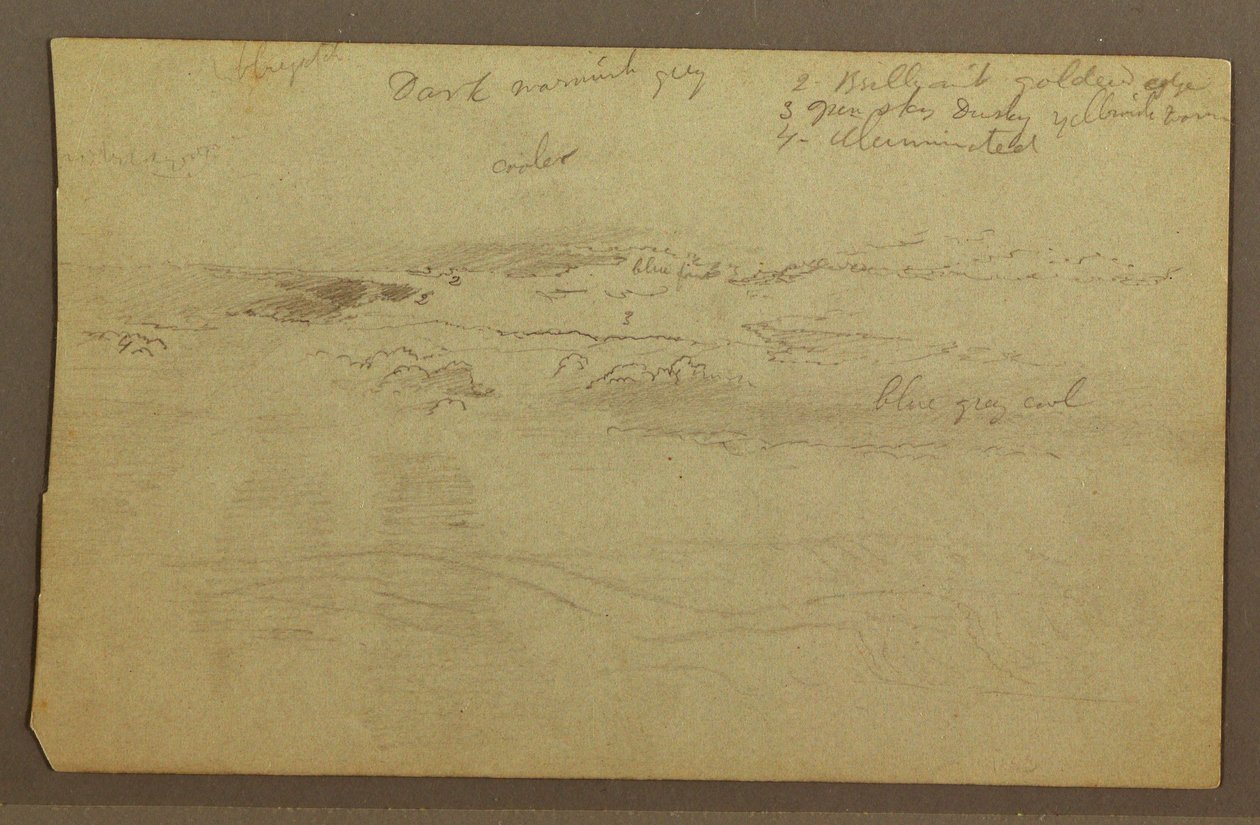 Dessin, étude de nuages sur des collines, années 1860 - Frederic Edwin Church