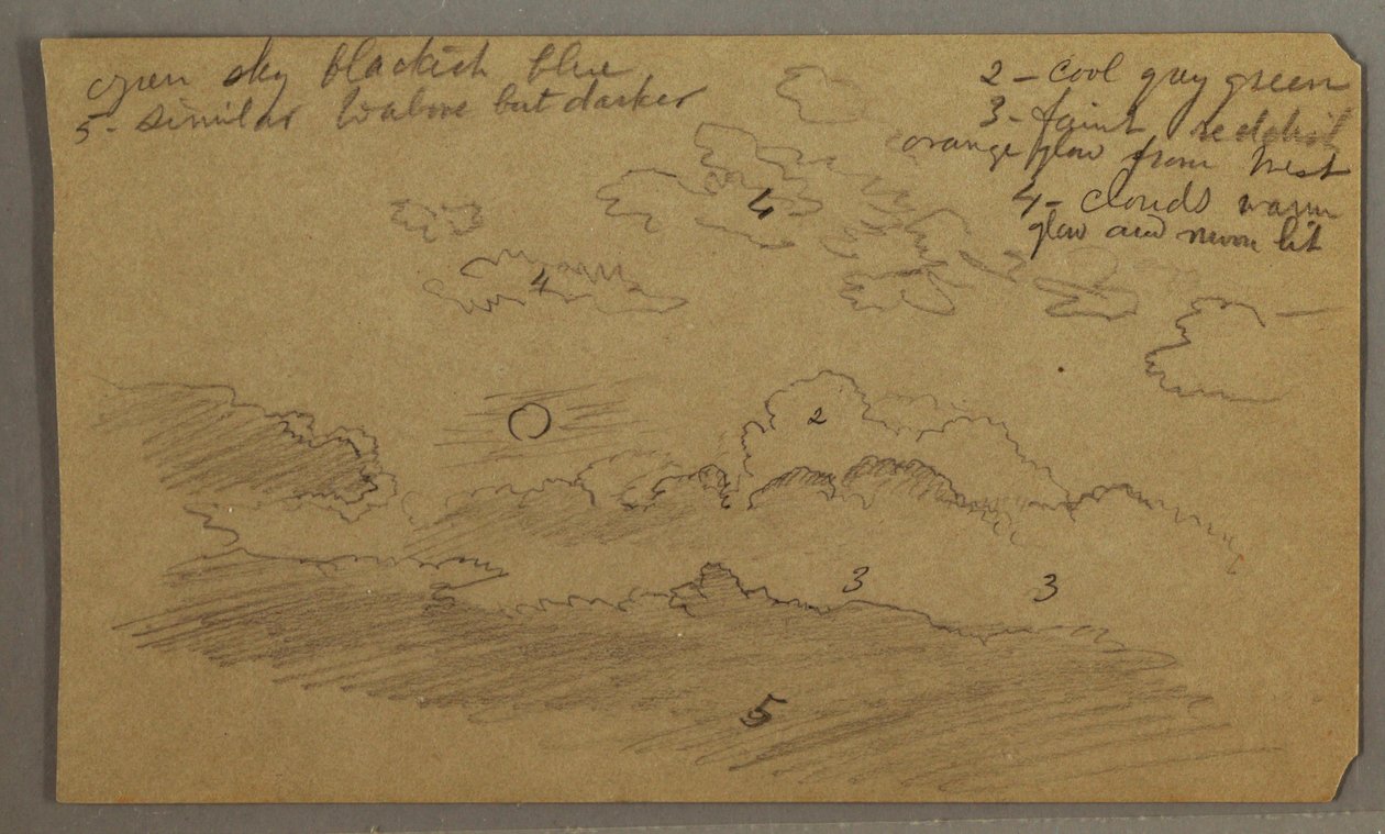 Dessin, ciel nuageux, pleine lune, peut-être 1865-66 - Frederic Edwin Church