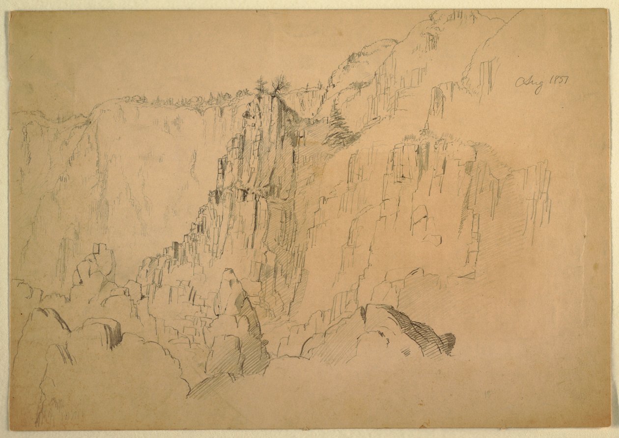 Dessin, côte avec des rochers escarpés, août 1885 - Frederic Edwin Church