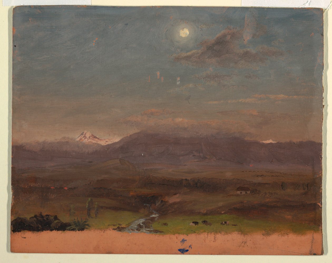 Dessin, Colombie ou Équateur, montagnes, clair de lune, 1853 ou 1857 - Frederic Edwin Church