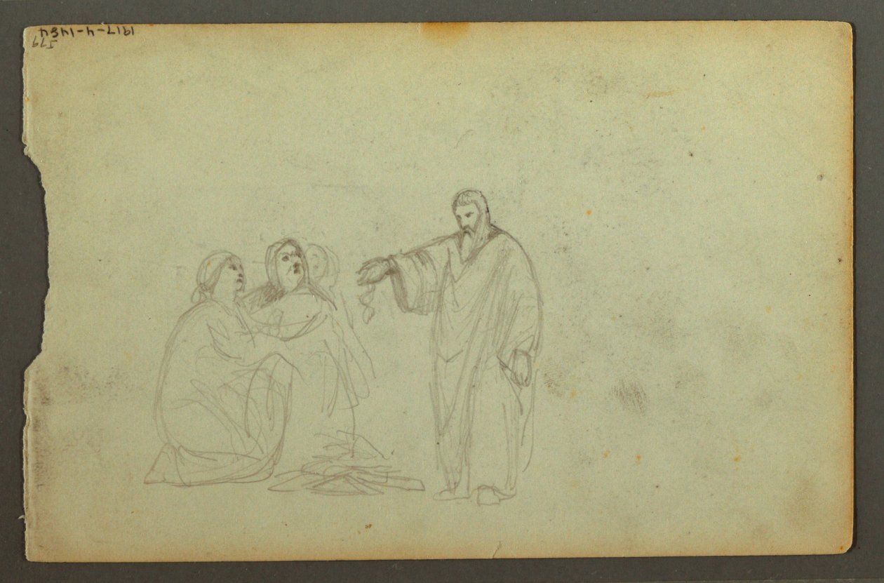 Dessin, chariot couvert, trois études de femme, peut-être 1868 - Frederic Edwin Church