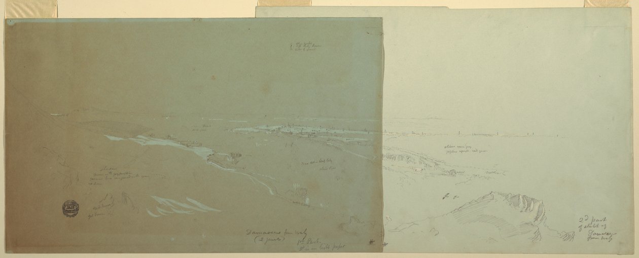 Dessin, Damas, Syrie, vue du nord-ouest, 2e partie, avril ou mai 1868 - Frederic Edwin Church