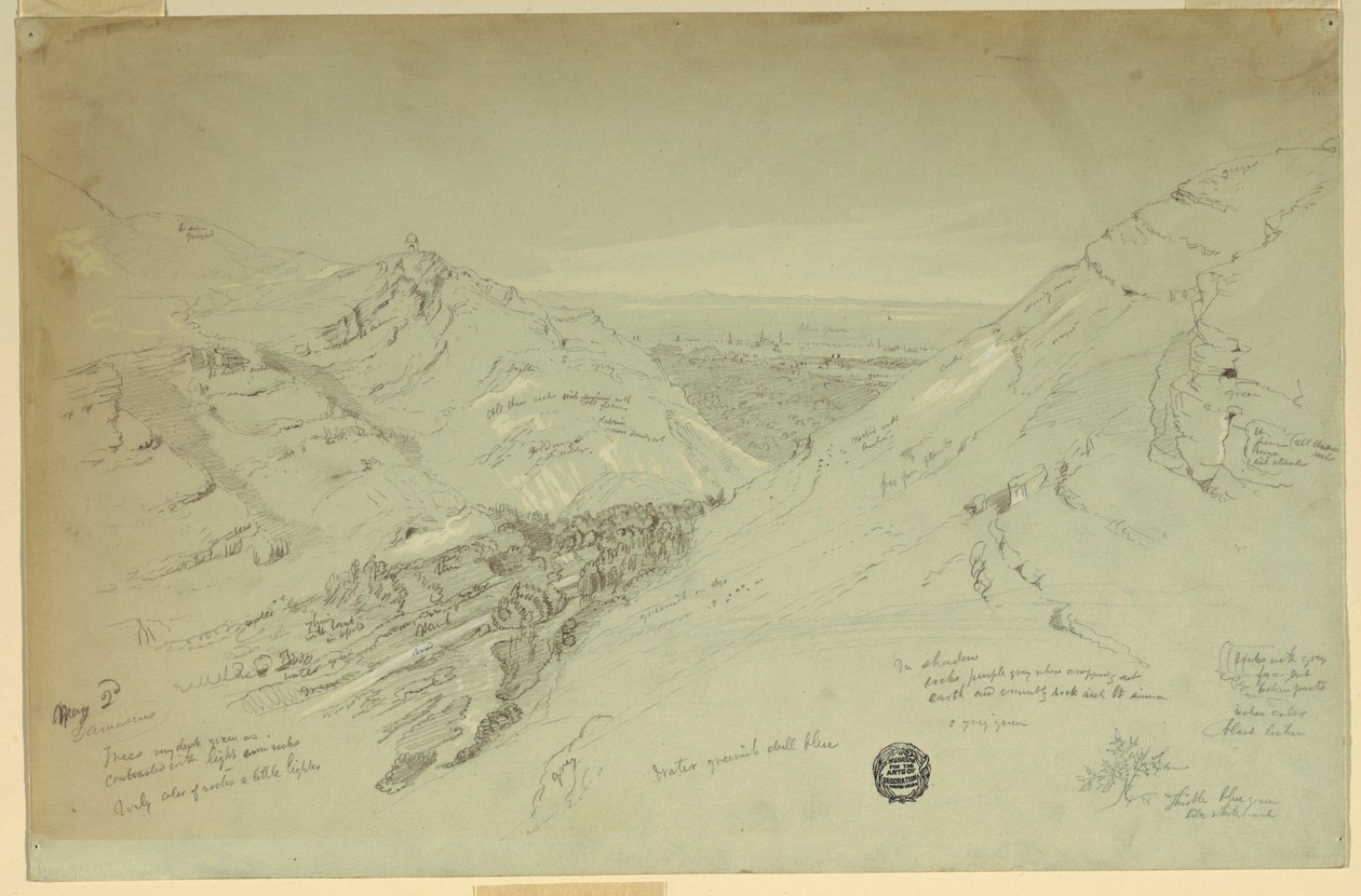 Dessin, vue lointaine de Damas, Syrie, 2 mai 1868 - Frederic Edwin Church