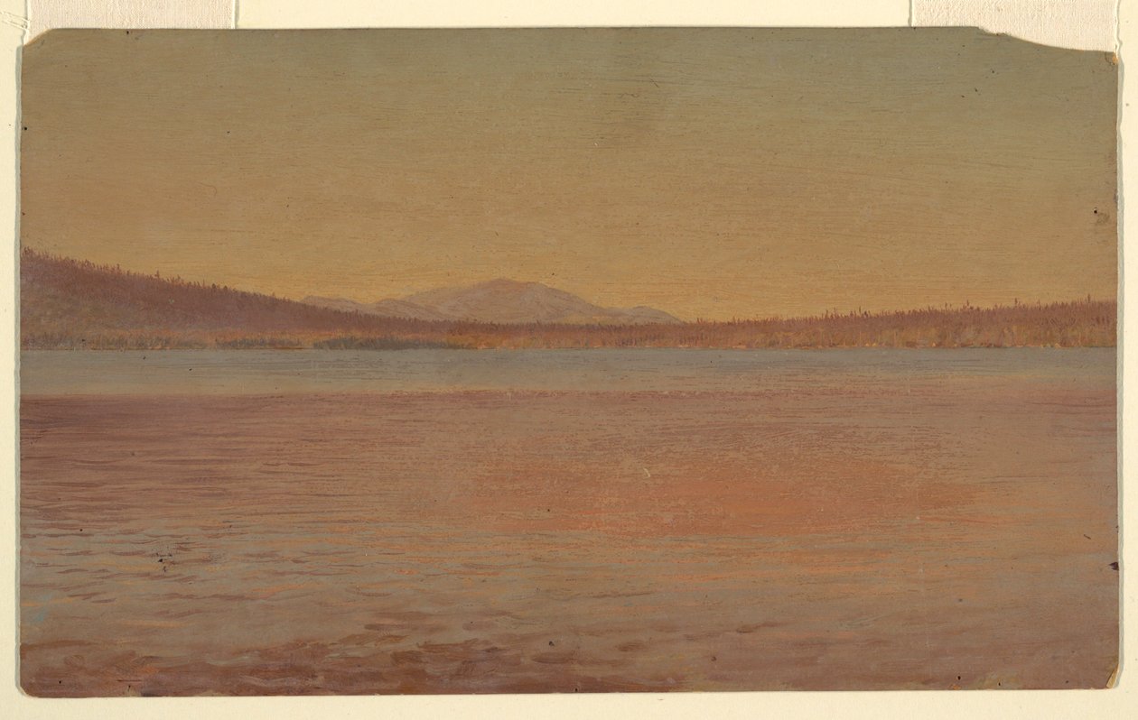 Dessin, vue lointaine des monts Katahdin et du voyageur depuis le lac Millinocket, 1870-80 - Frederic Edwin Church