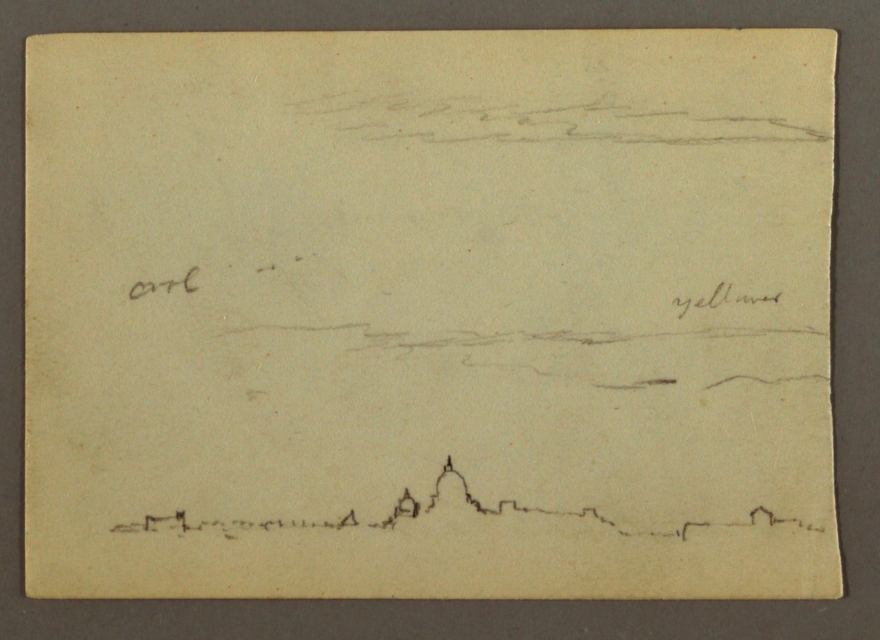 Dessin, vue lointaine de la basilique Saint-Pierre et du Vatican, Rome, Italie, janvier 1869 - Frederic Edwin Church