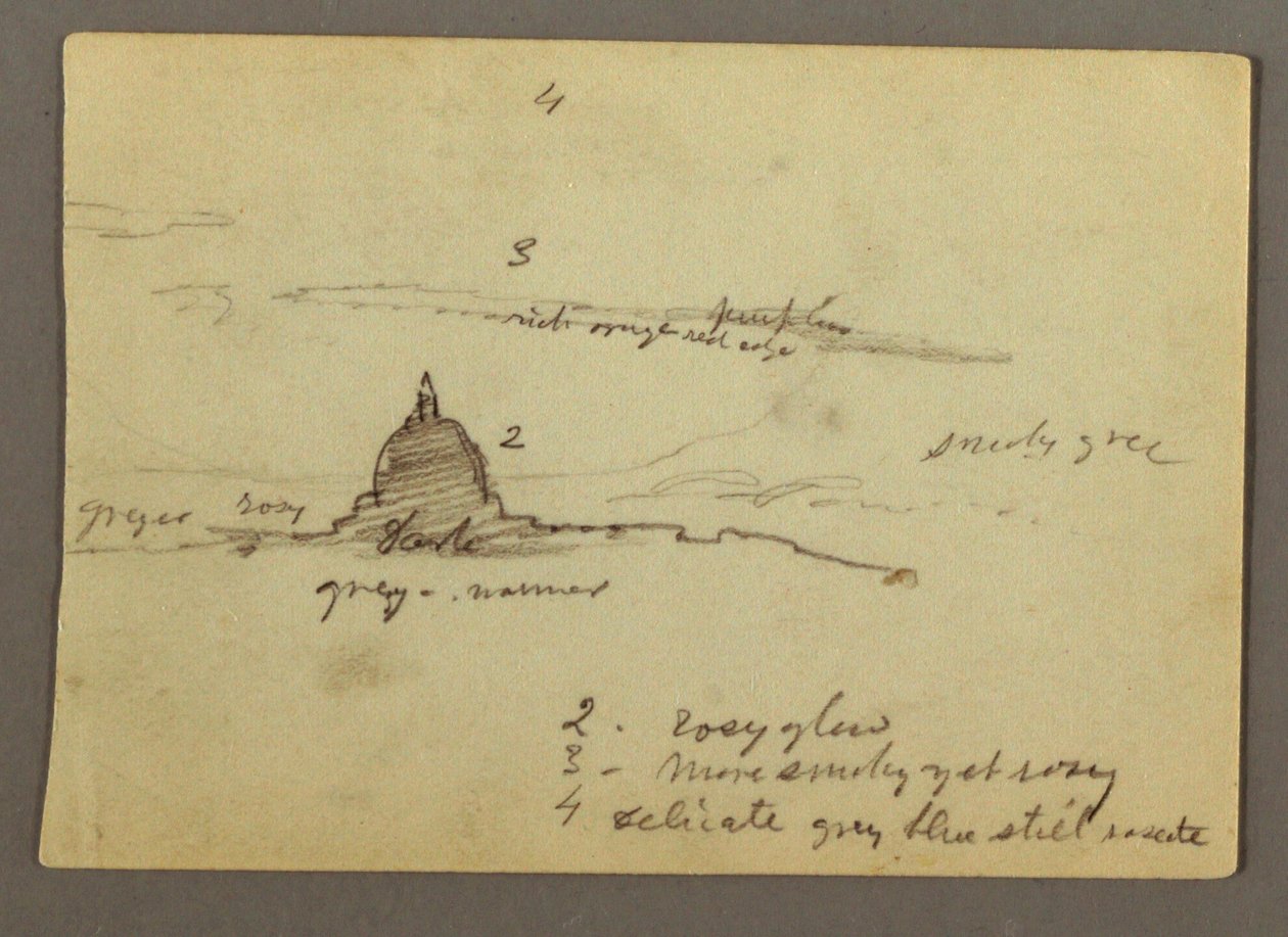 Dessin, vue lointaine du dôme de la basilique Saint-Pierre, Rome, Italie, janvier 1869 - Frederic Edwin Church